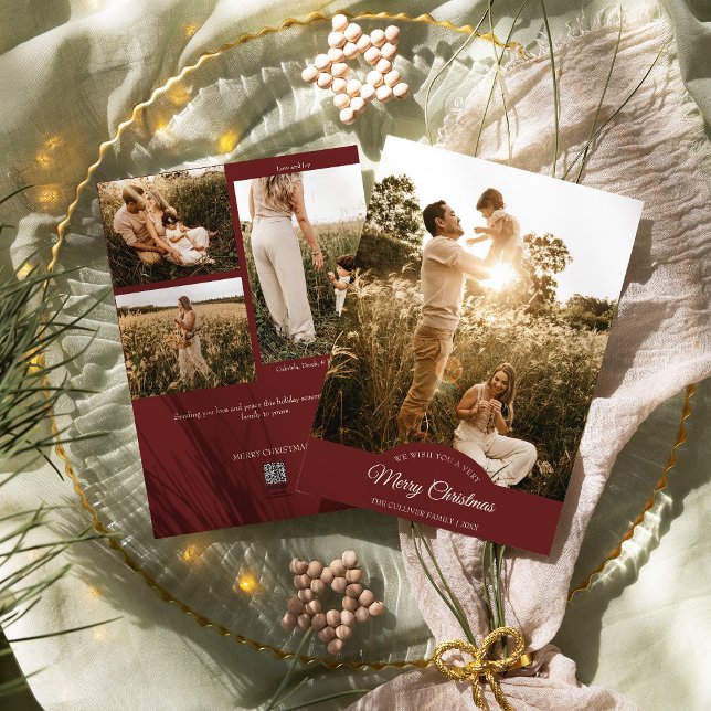 Cartes Pour Fêtes Annuelles Rouge Très Joyeux Noël Quatre Photo Vertical (Créateur téléchargé)