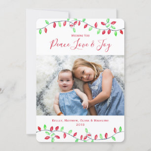 Cartes Pour Fêtes Annuelles Rouge Vert aquarelle Noël Chaîne Lumineuses Photo
