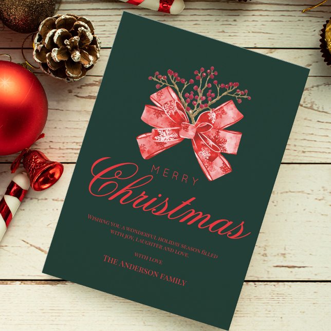 Cartes Pour Fêtes Annuelles Rouge Vert Élégant Joyeux Noël Bow (Créateur téléchargé)