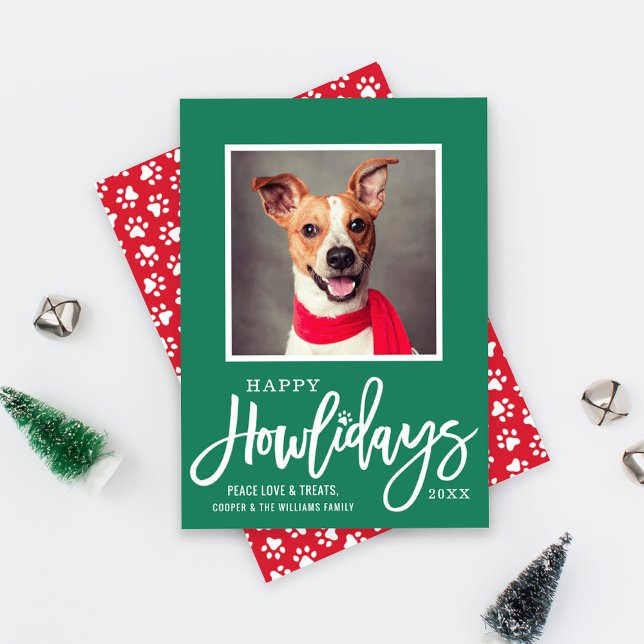 Cartes Pour Fêtes Annuelles Rouge vert moderne Joyeux Howlidays Chien Chien Ch (Créateur téléchargé)