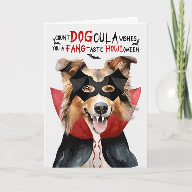 Cartes Pour Fêtes Annuelles Rough Collie Chien Nombre DOGcula Halloween (Devant)