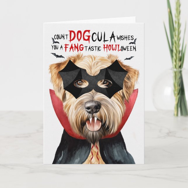 Cartes Pour Fêtes Annuelles Roulé Chien Terrier Drôle compte DOGcula Halloween (Devant)