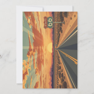 Cartes Pour Fêtes Annuelles Route 66 Coucher de soleil Art de la route du dése
