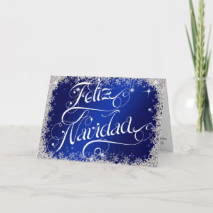 Cartes Pour Fêtes Annuelles Royal Blue Feliz Navidad Typografy PERSONALIZED
