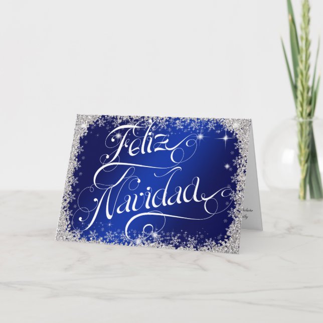 Cartes Pour Fêtes Annuelles Royal Blue Feliz Navidad Typografy PERSONALIZED (Devant)