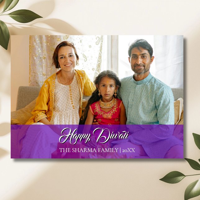 Cartes Pour Fêtes Annuelles Royal Purple Elegant Photo Happy Diwali (Créateur téléchargé)