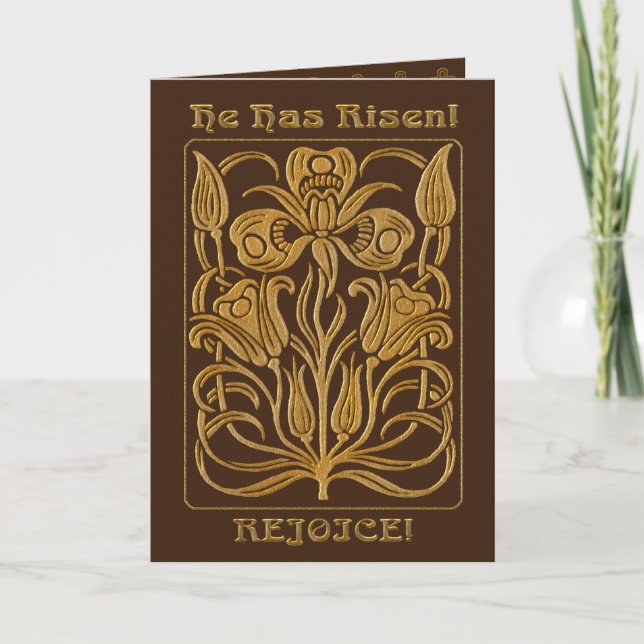 Cartes Pour Fêtes Annuelles Roycroft Pâques Brown et or (Personnalisé) (Devant)