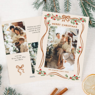 Cartes Pour Fêtes Annuelles Ruban à nœud de Noël beige Boho Capricieux 3 Photo