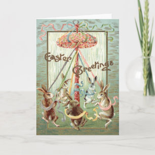 Cartes Pour Fêtes Annuelles Ruban de danse de mât de lapin de Pâques