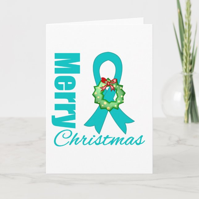Cartes Pour Fêtes Annuelles Ruban de Joyeux Noël de conscience de Cancer (Devant)