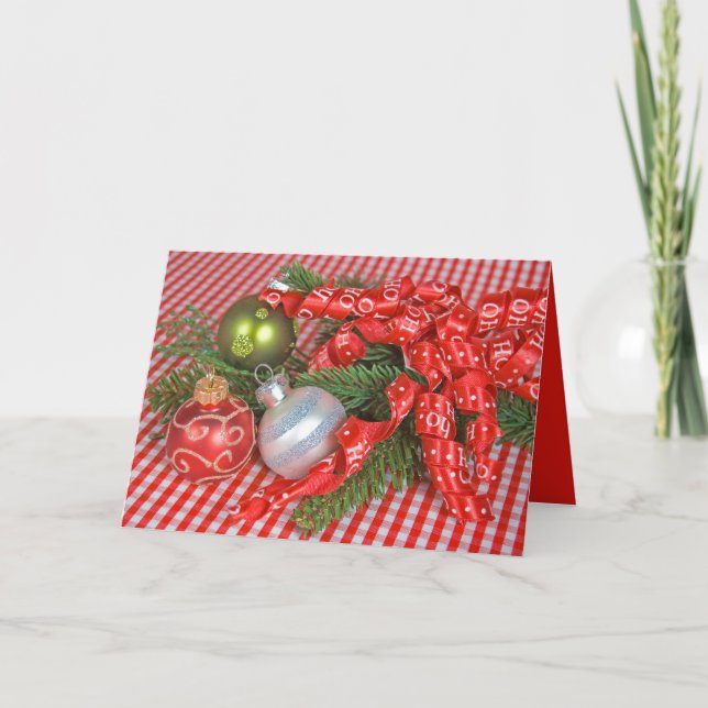 Cartes Pour Fêtes Annuelles Ruban de Noël et ornements (Devant)