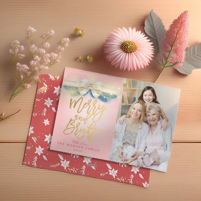 Cartes Pour Fêtes Annuelles Ruban d'or rose clair et joyeux Photo (Créateur téléchargé)