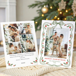 Cartes Pour Fêtes Annuelles Ruban minimaliste vert de Noël Bow 5 Photo