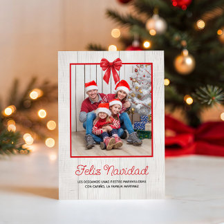 Cartes Pour Fêtes Annuelles Ruban Rouge Rustique Bois Blanc Photo Feliz Navida