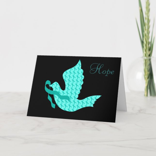Cartes Pour Fêtes Annuelles Ruban Turquoise de la colombe de l'espoir - Cancer (Devant)