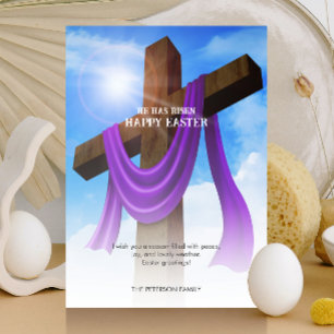 Cartes Pour Fêtes Annuelles Ruban violet sur croix   Paysage nuageux   Il est 