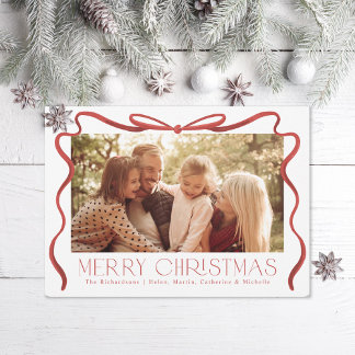 Cartes Pour Fêtes Annuelles Ruban Wavy Rouge et blanc Photo de Noël