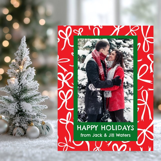 Cartes Pour Fêtes Annuelles Rubans Bows Noël PHOTO SUR MESURE (Ribbons Bows Christmas CUSTOM PHOTO Holiday Postcard
)