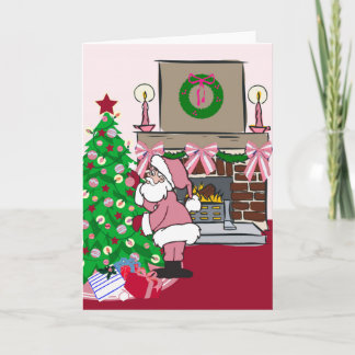 Cartes Pour Fêtes Annuelles rubans roses père Noël