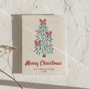 Cartes Pour Fêtes Annuelles Rubans rouges roses rétro Arbre de Noël non photo