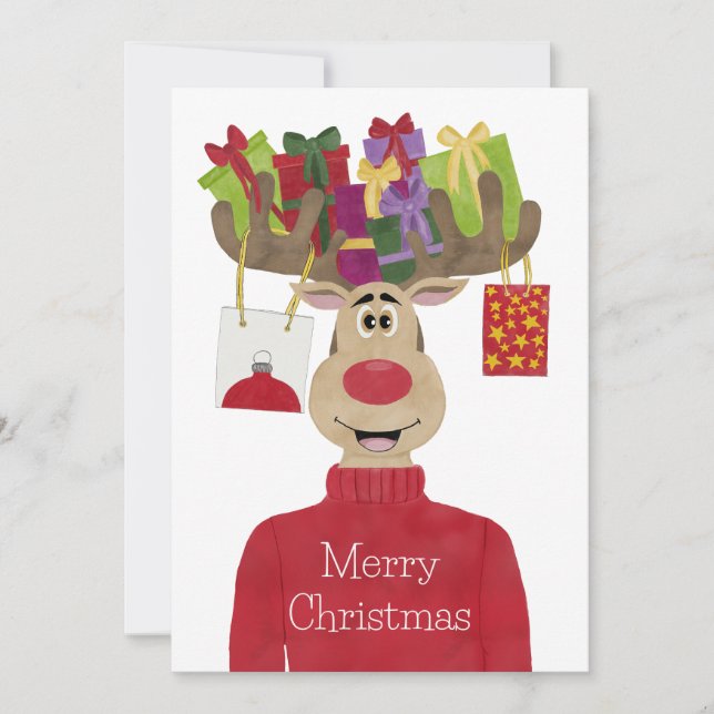 Cartes Pour Fêtes Annuelles Rudolph Cadeaux de Noël Reindeer (Devant)