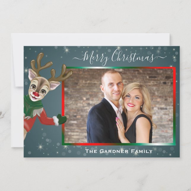 Cartes Pour Fêtes Annuelles Rudolph Reindeer à nez rouge photo de Noël (Devant)