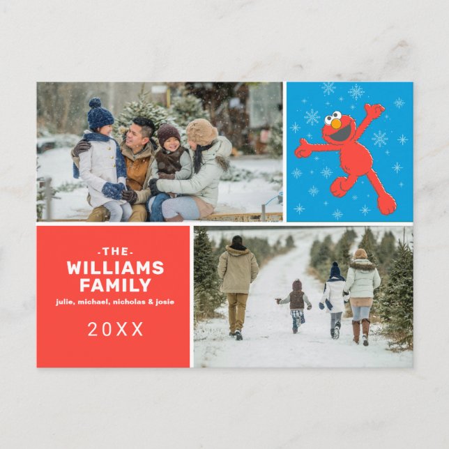 Cartes Pour Fêtes Annuelles Rue Sésame | Photo de la famille Elmo Snowflake (Devant)