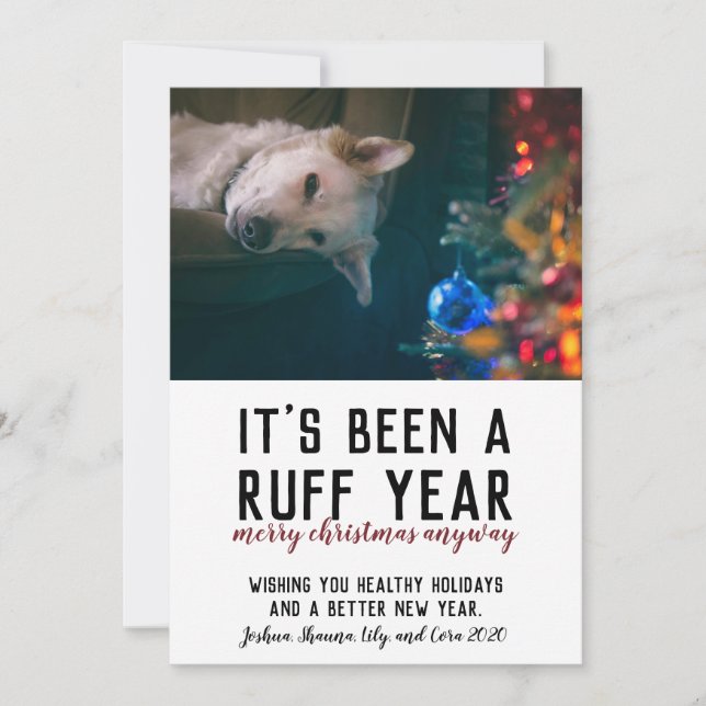 Cartes Pour Fêtes Annuelles Ruff Année 2020 Red Christmas Dog photo (Devant)