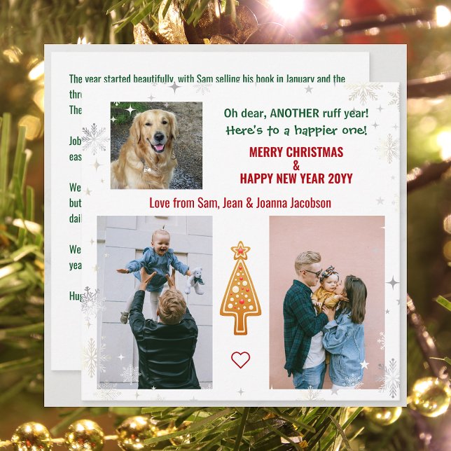 Cartes Pour Fêtes Annuelles Ruff Year Funny Pet Dog Xmas Tree Letter Photos (Funny Dog Oh Dear Another Ruff Year 3 Photos Merry Christmas Happy New Year Cute Elegant Xmas Tree)