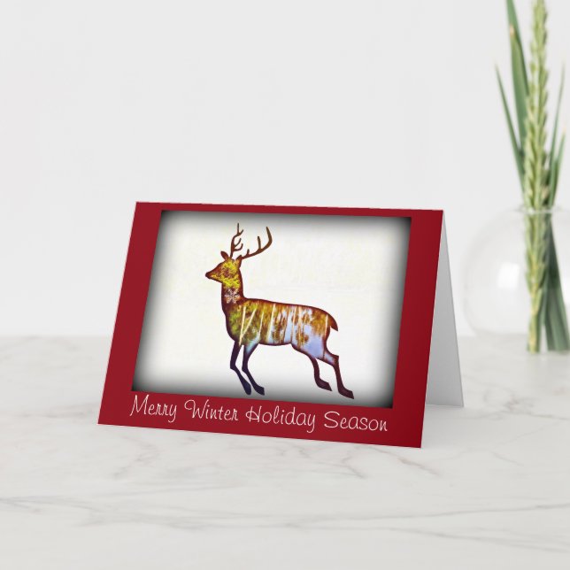 Cartes Pour Fêtes Annuelles Running Deer sur blanc Noël/Nouvel An salutation (Devant)