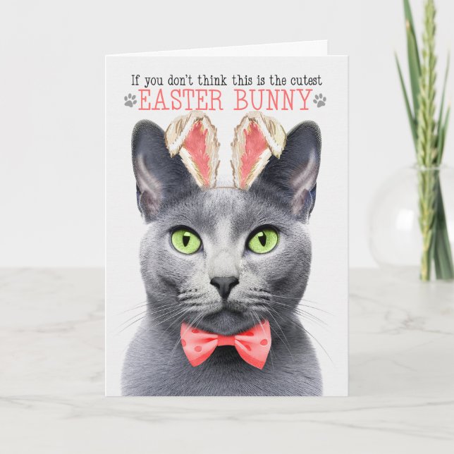 Cartes Pour Fêtes Annuelles Russe Bleu Chat Cutest Bunny Bunny Kitty Puns (Devant)