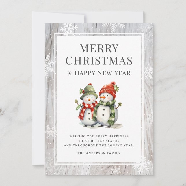 Cartes Pour Fêtes Annuelles Russe Bois Joyeux Snowman de Noël (Devant)