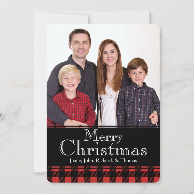 Cartes Pour Fêtes Annuelles Russe Buffalo Plaid Deer Antlers Photo de Noël (Devant)