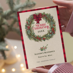 Cartes Pour Fêtes Annuelles Russe Buffalo Plaid Ferme de Noël Wreath