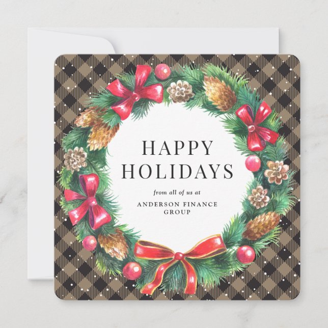 Cartes Pour Fêtes Annuelles Russe Buffalo Plaid Wreath Entreprise (Devant)