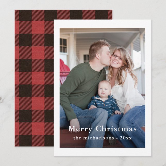 Cartes Pour Fêtes Annuelles Russe Buffle Rouge Plaid Photo de Noël (Devant / Derrière)