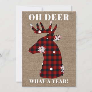 Cartes Pour Fêtes Annuelles Russe Burlap Plaid Snowflake Oh Deer Christmas