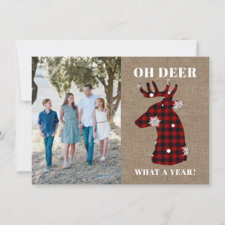 Cartes Pour Fêtes Annuelles Russe Burlap Plaid Snowflake Oh Deer Photo