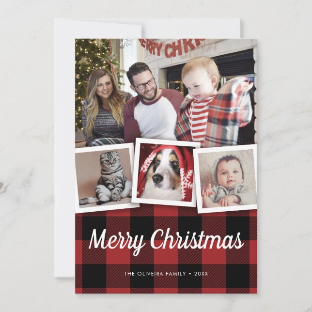 Cartes Pour Fêtes Annuelles Russe Christmas Red Buffalo Plaid Check 4 Photo (Devant)