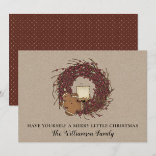 Cartes Pour Fêtes Annuelles Russe Country Berry Wreath Grubby Candle Merry