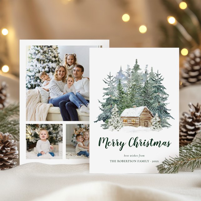 Cartes Pour Fêtes Annuelles Russe Forêt d'hiver Cabine de Noël Photo (Créateur téléchargé)