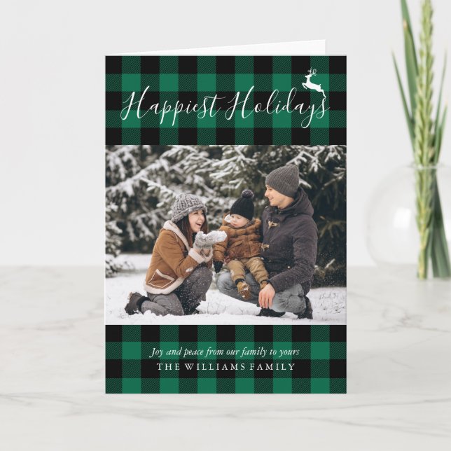 Cartes Pour Fêtes Annuelles Russe Green Plaid Photo de Noël (Devant)
