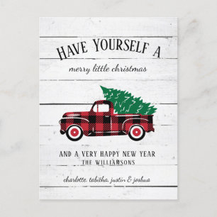 Cartes Pour Fêtes Annuelles Russe Joyeux Arbre de Noël Vintage Camion Rouge