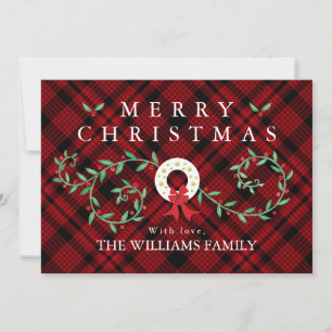Cartes Pour Fêtes Annuelles Russe Joyeux Noël Wreath Rouge Plaid Famille
