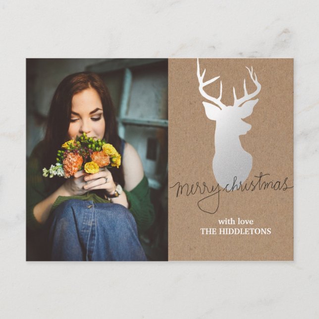 Cartes Pour Fêtes Annuelles Russe Kraft papier argent Antler photo de Noël (Devant)