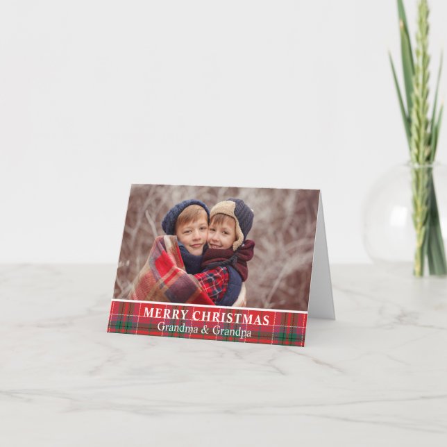 Cartes Pour Fêtes Annuelles Russe Noël Plaid Grand-parents Photo (Devant)