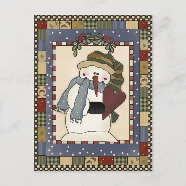 Cartes Pour Fêtes Annuelles Russe Pays Snowman Holly Berries Open House (Devant)