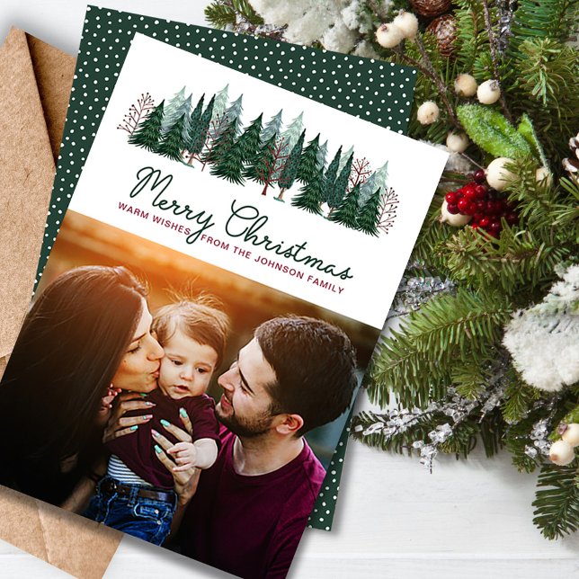 Cartes Pour Fêtes Annuelles Russe Photo de famille sapin de Noël (Pine Trees Forest | Christmas Holiday | Photo Card)