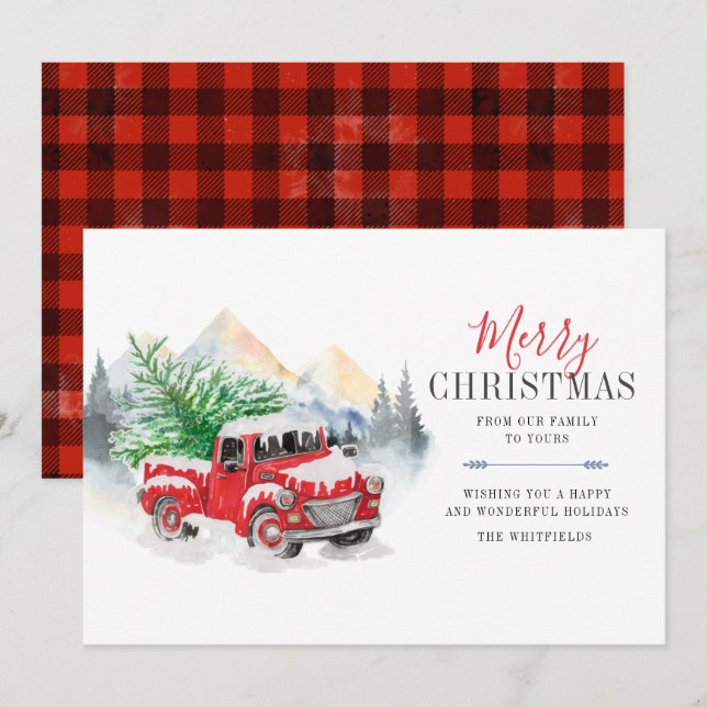 Cartes Pour Fêtes Annuelles Russe Plaid Camion Rouge Noël (Devant / Derrière)