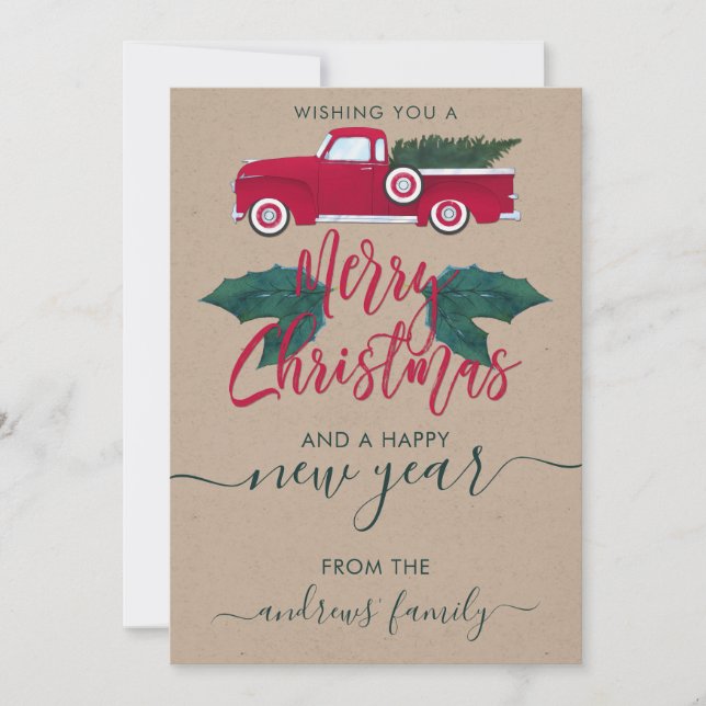 Cartes Pour Fêtes Annuelles Russe Red Green Truck Feuille fête de Noël (Devant)